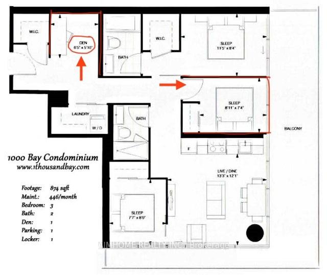 Front of Unit 1208 2nd Bdrm & Den, 57 St Joseph Street