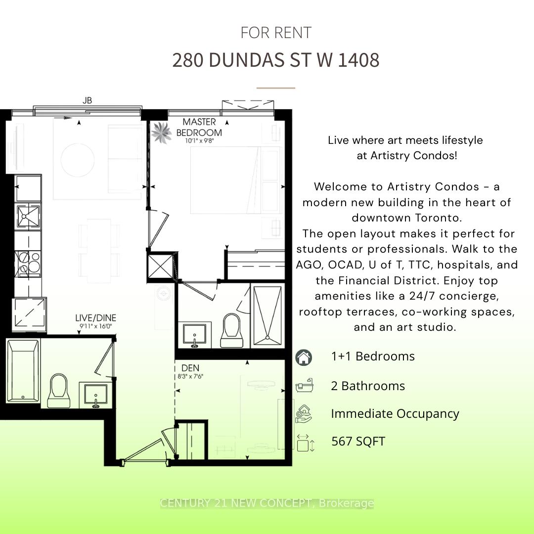 Front of Unit 1408, 280 Dundas Street W